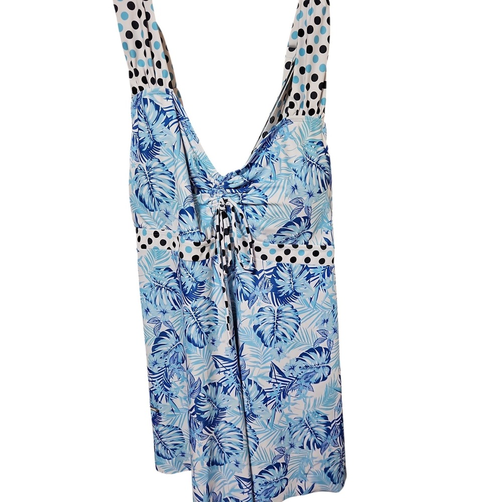 Swim 365 Womens Blue Tropical Floral Polka Dot Tankini Boy Short Swimsuit Set